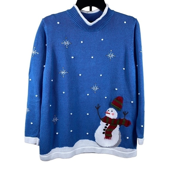 Vintage snowman winter scene snowflake sweater Size Large - Picture 1 of 8